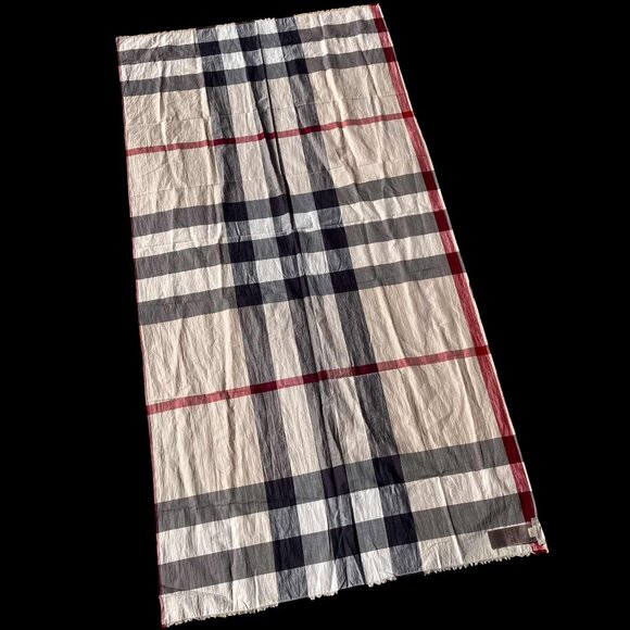 Burberry London Long Rectangular Fringe Scarf Cotton Nova Check Plaid Unisex 55" - Picture 1 of 8
